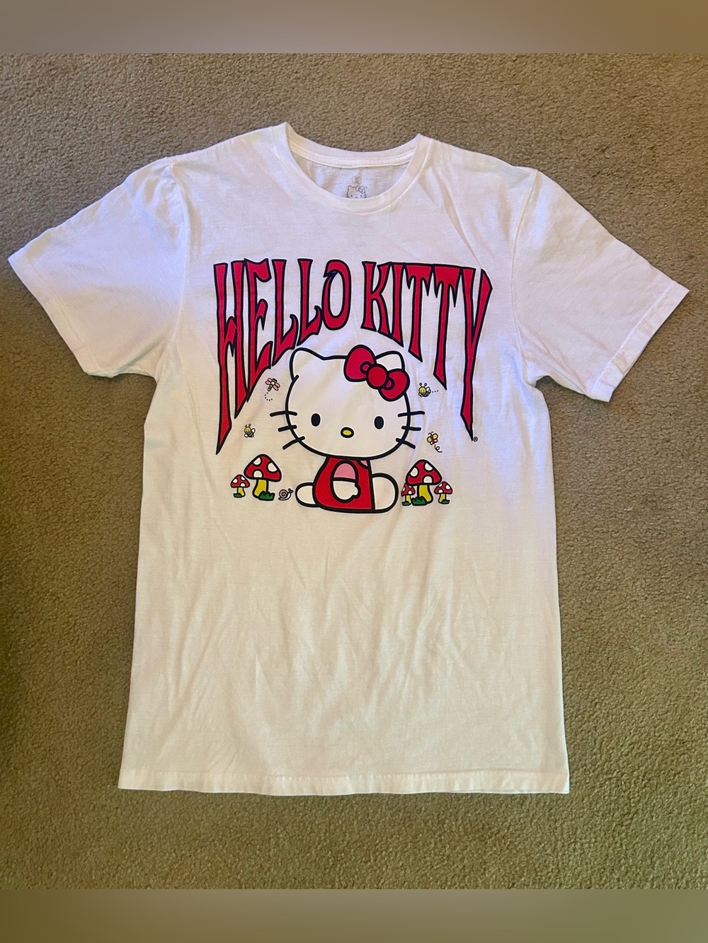 Sanrio Hello Kitty Women’s White Graphic Logo Short Sleeve T-Shirt